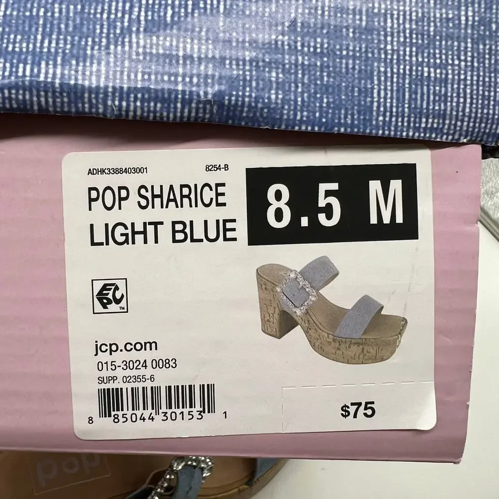 Pop Womens Sharice Heeled Sandals Denim Light Blue Size 8.5M